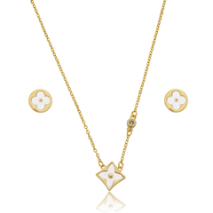 CONJUNTO INSPIRAÇÃO TREVO PEROLADO NO OURO - comprar online