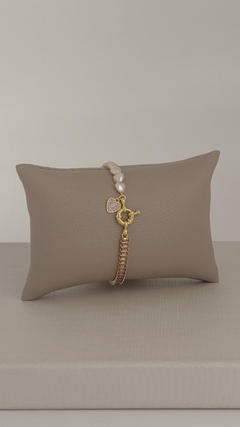 Pulseira Elegance Pérola Coração e Cristais Lilás - Yabás - Elegância com Essência 