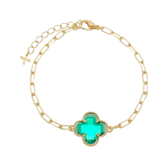 PULSEIRA TREVO COM PEDRA LAPIDADA TURMALINA