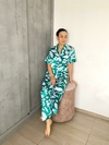 Pijama en satín verde-flores