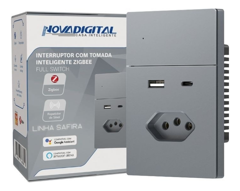 Interruptor 1 Botão Com Tomada 10a Entrada Usb + Usb C Nova dIgital cinza Grafite