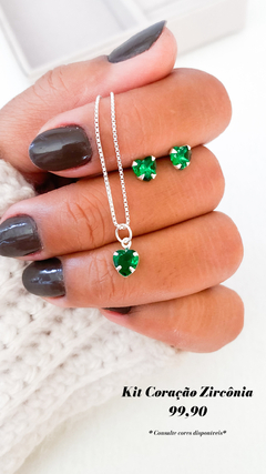 Conjunto Coração Zircônia Verde Esmeralda na internet