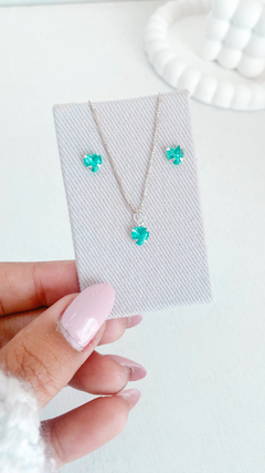 Conjunto Coração Zircônia Azul Escuro - comprar online