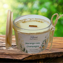 Vela Perfumada Aromática Artesanal Decorada - Morango com Champagne - Ricco Aromas