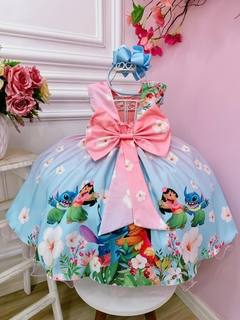 Vestido Stitch azul com rosa na internet