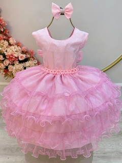 Vestido rosa babado