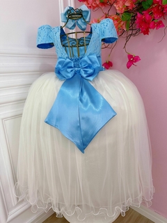 Vestido longo azul com branco na internet