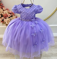 Vestido lilás com borboleta