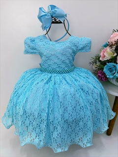 Vestido azul de renda
