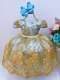 Vestido realeza azul com dourado
