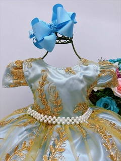 Vestido realeza azul com dourado - Encantoo