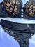 Conjunto Mini Corselet com bojo e aro com renda floral - Preto - Delux Lingerie