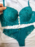 Conjunto Mini Corselet com bojo e aro com renda floral - Azul Pretróleo - comprar online
