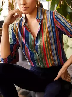 Camisa Estampada Vibrante Manga Comprida - comprar online