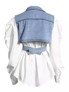 Cropped Denim Azul sobre Camisa Branca - MELROSE Modas