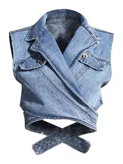 Imagem do Cropped Denim Azul sobre Camisa Branca
