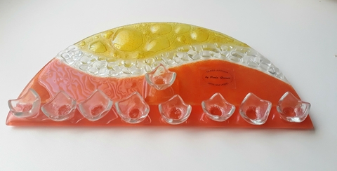 Chanukiá laranja e amarela combinada com cacos transparentes - comprar online