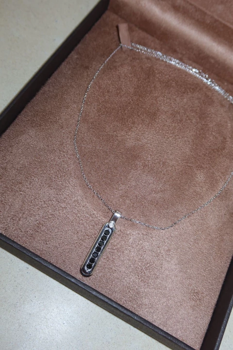 Colar ouro branco e diamante negro