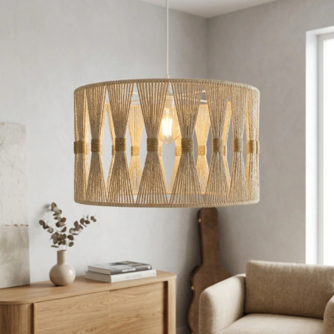 Luminária Pendente de Teto Fibra Natural de Sisal e Juta - 40cm - Lustre Artesanal
