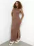 Vestido Feminino em Ribana Longo Regata com Fenda Débora Ref. 1316 - loja online