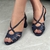 Sandália Salto Bloco Couro Provence Marinho - comprar online