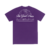 Camiseta roxa com a frase "THE GOOD NEWS" em destaque na parte de trás, com versículo bíblico João 3:16