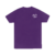 Camiseta roxa com a frase "PRAISE THE LORD" estampada no peito.