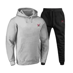 Conjunto de Moletom Fechado Unissex Calça e Blusa Estampa Pequena com Bolso Fro - EMISVILLE
