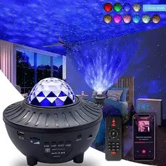 Luminaria Projetor Luzes Noturna Com Bluetooth Gira Estrelas Galaxia E59 - comprar online