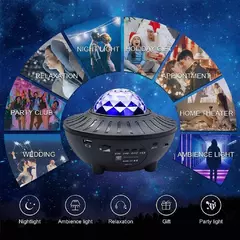 Luminaria Projetor Luzes Noturna Com Bluetooth Gira Estrelas Galaxia E59 - EMISVILLE
