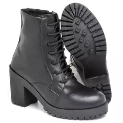 Bota Coturno Cano Curto Feminino Casual Outono Inverno Lisa com Salto Alto Quadrado Tratorado - comprar online
