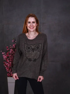 BLUSA DE FRIO FEMININA SUÉTER MOLETOM TRICOT COM DETALHES DE BOLINHA - loja online