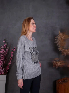 BLUSA DE FRIO FEMININA SUÉTER MOLETOM TRICOT COM DETALHES DE BOLINHA - EMISVILLE
