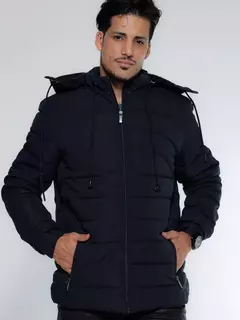 Casaco Masculino Bobojaco Liso Puffer Com Capuz E Bolso