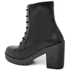 Imagem do Bota Coturno Cano Curto Feminino Casual Outono Inverno Lisa com Salto Alto Quadrado Tratorado