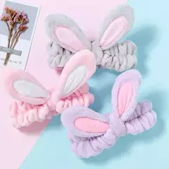 FAIXA DE CABELO PARA MAQUIAGEM ORELHAS DE COELHO ADORÁVEL LAVAR O ROSTO MÁSCAR