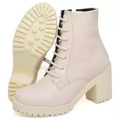 Bota Coturno Cano Curto Feminino Casual Outono Inverno Lisa com Salto Alto Quadrado Tratorado