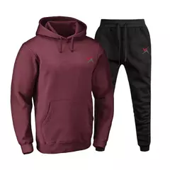 Conjunto de Moletom Fechado Unissex Calça e Blusa Estampa Pequena com Bolso Fro