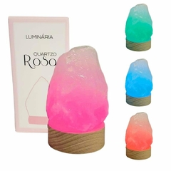 LUMINÁRIA DE QUARTZO ROSA COM LUZ COLORIDA PEDRA NATURAL