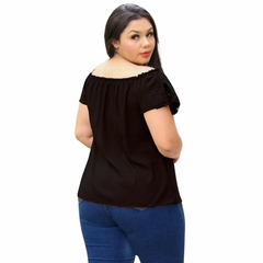 Imagem do Blusa Feminina Ciganinha Ombros A Mostra Casual Lisa Crepe Acetinado