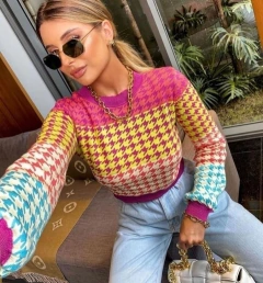 BLUSA FEMININA TRICOT PIED POULE MODA BLOGUEIRAS - EMISVILLE