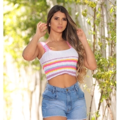 Cropped Feminino Moda Tricot Top Alça Colorida - EMISVILLE