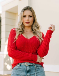 BLUSA TRICOT ROUPAS FEMININA SUÉTER DECOTE V TRANÇA - loja online