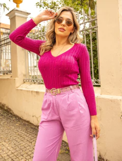 BLUSA TRICOT ROUPAS FEMININA SUÉTER DECOTE V TRANÇA