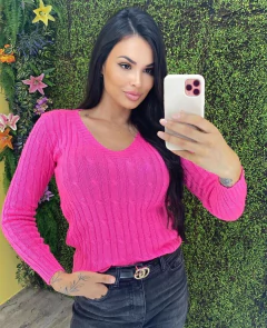 BLUSA TRICOT ROUPAS FEMININA SUÉTER DECOTE V TRANÇA - comprar online