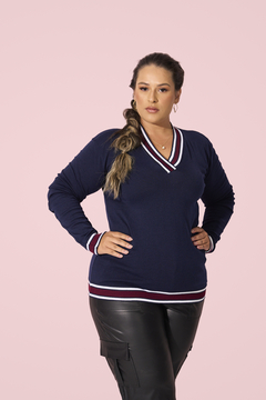 Suéter Feminino Blusa Plus Size Manga Longa Colegial - comprar online