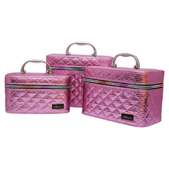 KIT 3 MALETAS DE MAQUIAGEM LOSANGO CINTILANTE ALLEVA MOD. AL11 - comprar online