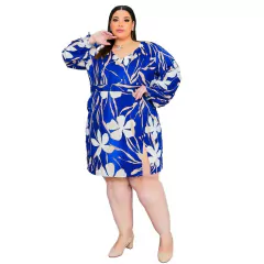 VESTIDO FEMININO CURTO DECOTE V FENDA LATERAL MANGA LONGA - comprar online