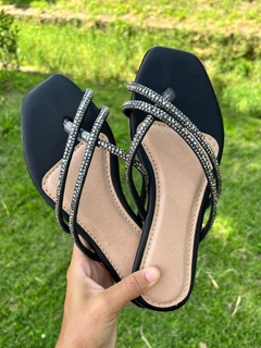 Rasteirinha Feminina Com Pedrarias - Preto Tamanho: 37 - comprar online
