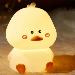 Luminária Touch Luz Noturna Silicone LED Pato Sentado